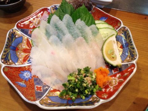 高級魚オコゼの刺身肝もついています